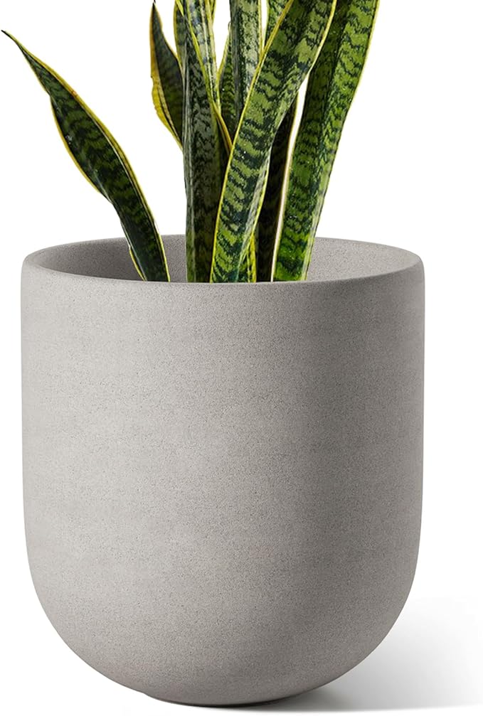 LE TAUCI 10 Inch Plant Pot, Ceramic Pots for Plants with Drainage Hole and Rubber Plug, Plant Pots Indoor for Home Garden Patio Office, Cylinder Flower Planter Pot, Neutral Gray - Bloomnest