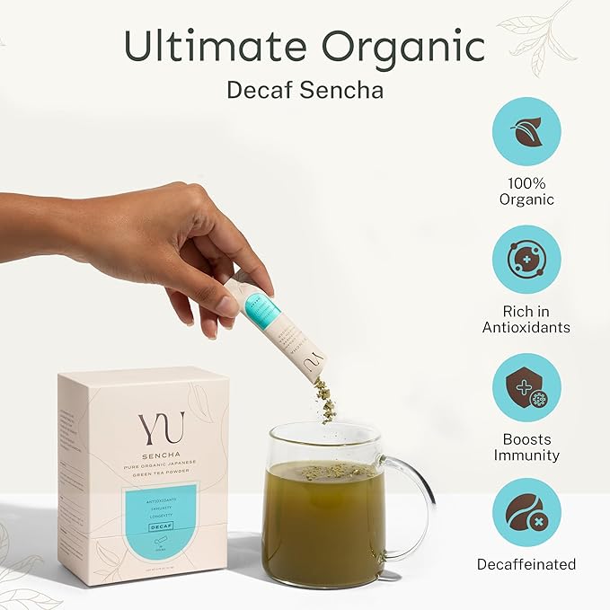 Yu Tea Decaf Organic Sencha Green Tea Powder, 100 Servings | Rich in Antioxidants, EGCG, & L-Theanine | Pure Japanese First Harvest Leaf | Caffeine-Free & Unsweetened | Resealable Pouch, 2.65 oz - Bloomnest