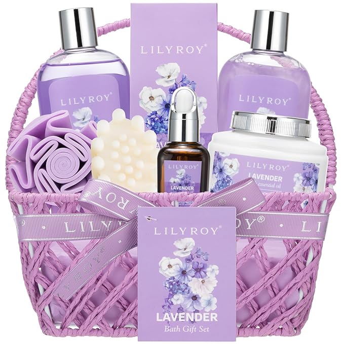 Valentines Day Gifts for Women - 8 Pcs Lavender Bath and Body Gift Set for Women, Spa Gift Basket | Mothers Day Gifts for Mom, Birthday, Self Care, Christmas Gift, All Occasion