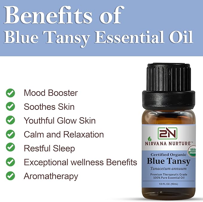 Blue Tansy Essential Oil, USDA Certified Organic, 100% Pure Undiluted, Aromatherapy Oil for Diffuser, Hair & Skin Care NirvanaNurture