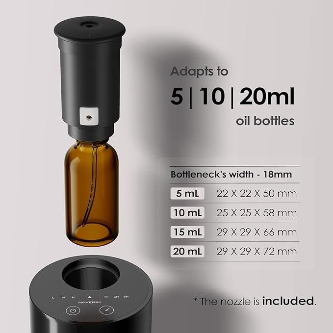 Airversa Waterless Essential Oil Diffuser Starter Kit with 30mL Hotel Fragrance Oil Inspired by BaCRT, Battery Operated Car Diffuser, Portable Aroma Nebulizer for Home Car Office, AN6Kit-4, Black - Bloomnest