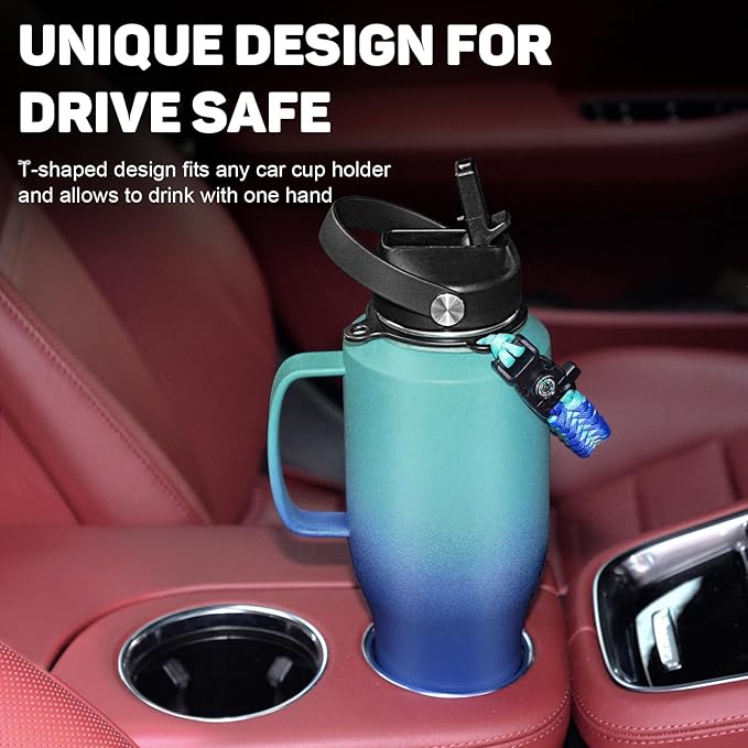 Water Bottle 40oz, Insulated Water Bottle with Handle & Straw Lids, Stainless Steel Water Bottle Fits in Any Car Cup Holder, Travel Cup Double Wall BPA-Free Leak-proof to Keep Cold &Hot - Bloomnest