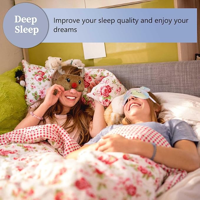Christmas Reindeer Sleep Mask Cute Antler Eye Masks Sleeping Soft Plush Cartoon Blindfold Funny Animal Eye Cover Xmas Presents for Kids Girls and Adult (Xmas Reindeer,Brown) - Bloomnest