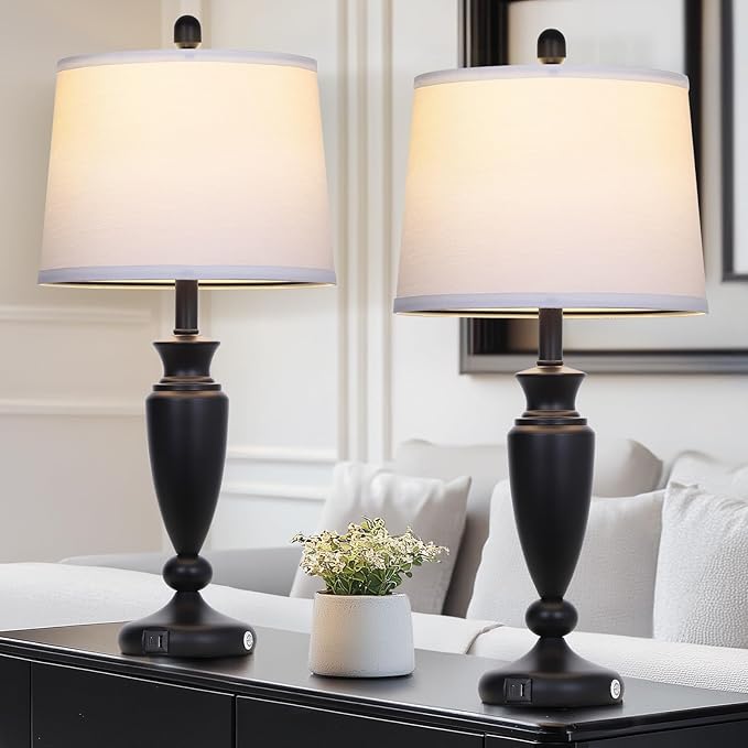 27'' Black Table Lamps Set of 2, 3 Way Touch Control Living Room Lamps with USB A+C Ports, Modern Bedside Lamps, Elegant Metal Nightstand Lamps for Bedroom Office End Table Decoration - Bloomnest