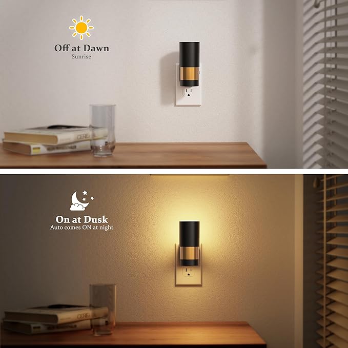 JandCase Plug in Night Light, Rotating Night Light with 3 Colors, 3000K/5000K/Amber, Dimmable Night Lights with Dusk to Dawn Sensor, 360°Rotatable, LED Nightlight for Bathroom Bedroom Hallway, 2 Pack - Bloomnest