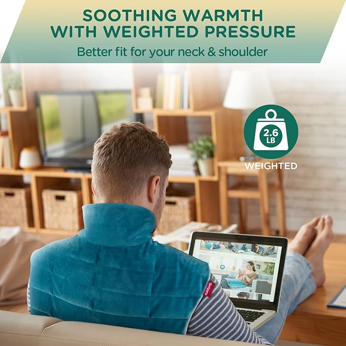 Comfytemp Heating Pad for Neck and Shoulders and Back, 2.6lb Weighted Electric Heat Pad FSA Eligible, Large HSA Heated Wrap, 9 Heat Settings & 11 Timer, Valentines Birthday Gifts for Women Men Mom Dad - Bloomnest