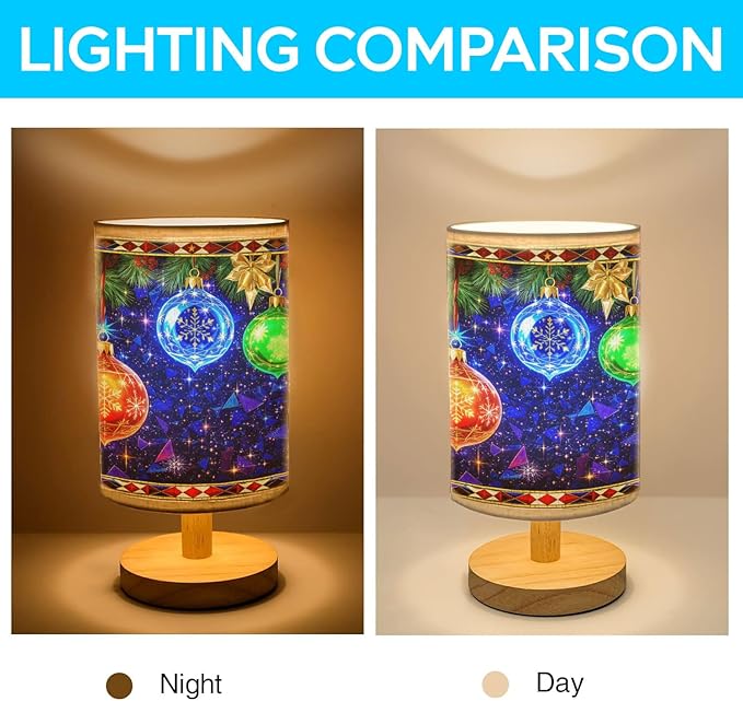 Ornament Xmas Table Lamp LED 3-Color Pressed Bedside for Merry Christmas, Ornament Xmas Shade Christmas Table Lamp with Wood Base for Bedroom Living Room Desk Office - Bloomnest