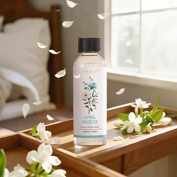 Airkeep Reed Diffuser Oil Refill/April Breeze/3.38oz（100ml/1 Pack/Scented Oil Refill for Reed Diffuser Home Fragrance for Bedroom, Bathroom Office Home Decor - Bloomnest