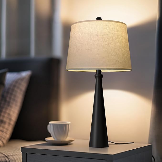 Oneach 25.75" Table Lamps for Living Room, Bedside Lamp 3-Way Dimmable Touch Control, Modern Black Nightstand Lamp with Fabric Shade, Vintage Table Lamp for Bedroom, Bulb Included - Bloomnest