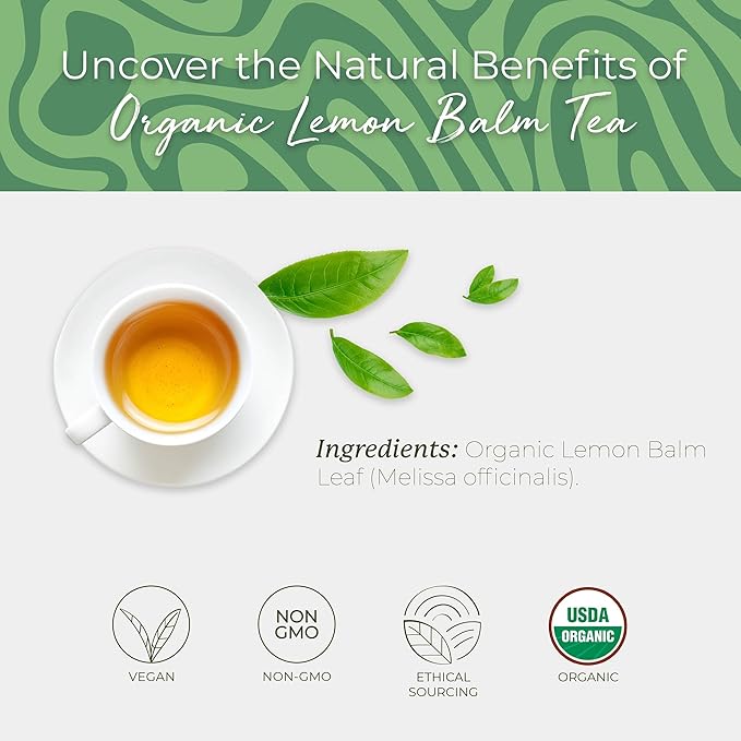 Starwest Botanicals Organic Lemon Balm Leaf Tea - Calming Herbal Tea for Women & Men, Caffeine Free, USDA Organic Lemon Balm Leaf, String Free Sachets, Non GMO - 20 Tea Bags - Bloomnest