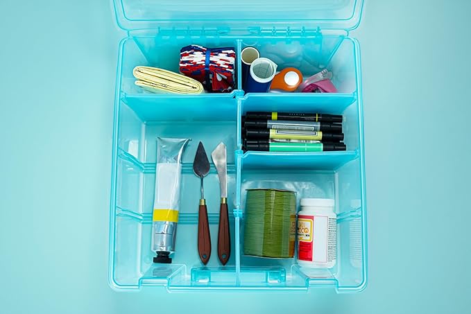 ArtBin 6990AA Super Satchel Double Deep Compartment Box - Art Storage with 8 Removable Compartments, Smart Closure for Craft Supplies (Aqua Mist- Pack of 1) - Bloomnest