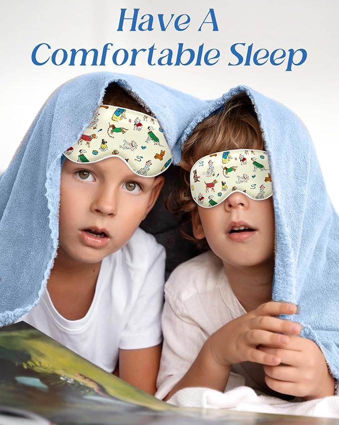 Sleep Mask for Kids - Silk Eye Mask for Sleeping Cute Cartoon Kids Sleep Mask for Boys Girls Teens Soft Smooth Adjustable Straps Silk Kids Eye Cover, Cartoon Puppy - Bloomnest