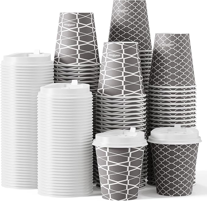 JOLLY PARTY Disposable Coffee Cups with Lids -10 oz (100 Sets) To Go Coffee Cups, Paper Cups for Beverages Espresso Tea, Suitable for Cafes, Offices and Home - Bloomnest