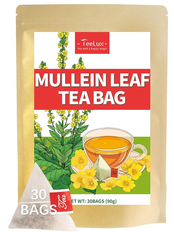 TeeLux Mullein Leaf Tea Bags, 3g/Bag, 30 Count, Natural Mullein Leaves, Caffeine Free, Biodegradable Corn Fiber Pyramid Tea Bags - Bloomnest