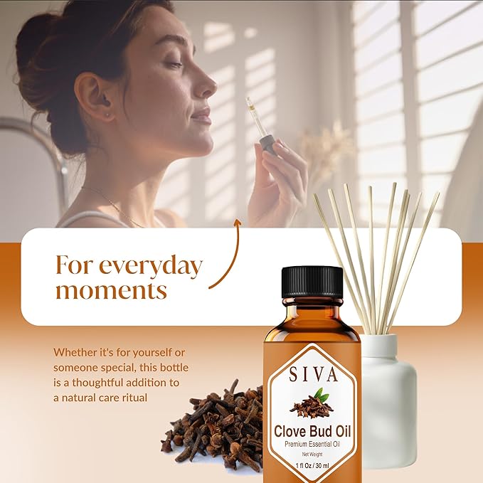 Siva Clove Bud Essential Oil - 1 Fl Oz – 100% Natural Clove Bud Oil - for Diffuser, Face, Skin Care, Aromatherapy, Hair Care, Scalp and Body Massage - with Dropper - Bloomnest