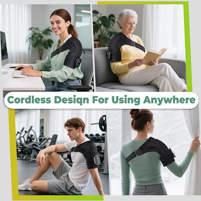Cordless Shoulder Heating Pad,Heating Pad for Shoulders Heating Pad with Massage,Left Right Heated Shoulder Wrap Brace Chrismas Birthday Gift for Men Women (Black) - Bloomnest