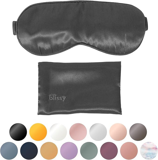 Blissy Silk Sleep Mask - Silk Eye Sleeping Mask for Women & Men for Total Blackout - 100% Pure Mulberry Silk, 22 Momme 6a Fibers - Blindfold Silk Sleep Mask Side Sleeper Eye Cover (Grey) - Bloomnest