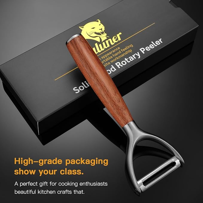 Serrated Blade Premium Y Type 304 Stainless Steel Multifunctional Kitchen Peeler Real Wood Handle Ultra Sharp Blade Vegetable Potato Apple(Aosuan) - Bloomnest