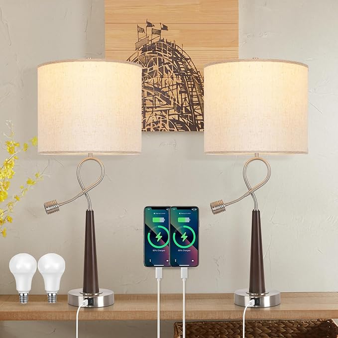 Rustic Farmhouse Table Lamps Wood Grain Swept Table Lamp Four Way Dimming Night Light Led Lamp Bedside Table Lamps Set Reading Lights,Suitable for Bedroom, Living Room, Desk - Bloomnest