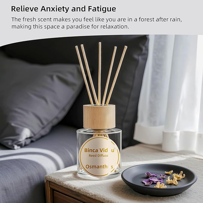 Binca Vidou Reed Diffuser Set, Lavender Osmanthus Orange&Lemon Scent Oil Diffusers with Sticks for Home Office Bathroom Aromatherapy Decor 1.69oz X 3 - Bloomnest