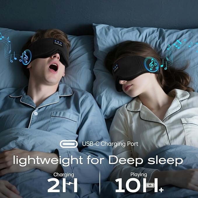 3D Sleep Mask with Bluetooth Headphones, Sleeping Headphones for Side Sleepers, Wireless Music Eye Mask with Ultra-Thin Stereo Speakers for Men, Women, Tech Gifts, Black - Bloomnest