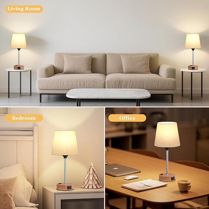 Acaxin Bedside Lamps for bedrooms Set of 2 - Nightstand Bedroom Lamp with USB C Port and AC Outlet Charging, 3 Way Dimmable Touch Control Small Bed Side Table Lamp, Nightstand Light for Kids - Bloomnest