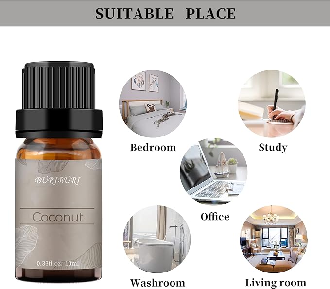 BURIBURI Coconut Essential Oil, Premium Grade Scented Oil 10ml Coconut Fragrance Oil Carrier Oil for Diffusers, Massage, Candle Making Soap Making - Bloomnest