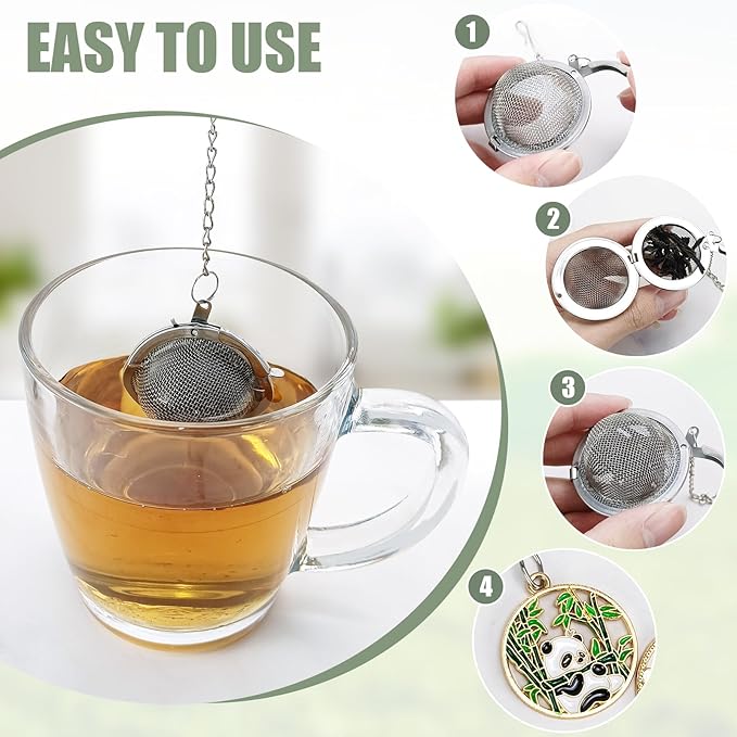 2Pcs Stainless Steel Mesh Tea Infuser, 2.1 inch Tea Ball with Panda Pendant,Tea Strainer Tea Diffuser Tea Steeper for Filtering Tea,Tea Infusers for Loose Tea (Panda, 2PC) - Bloomnest