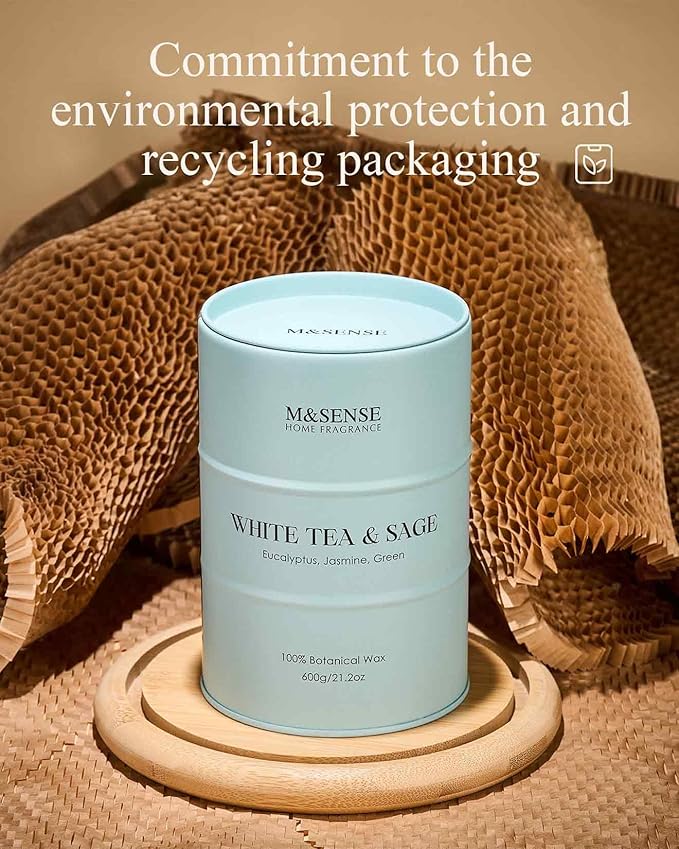 M&SENSE White Tea Sage Scented Candles Large, Natural Soy Candles 21.2oz 120 Hour Slow Burning,Aromatherapy Candle for Stress Relief Meditation Relaxing - Bloomnest