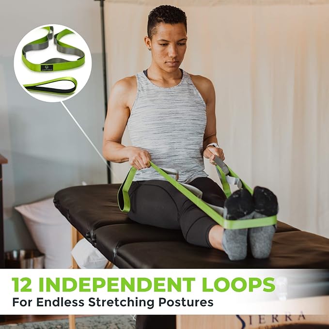 Gradient Fitness Stretching Strap for Physical Therapy, 12 Multi-Loop Stretch Strap 1" W x 8' L, Neoprene Handles, Physical Therapy Equipment, Yoga Straps for Stretching, Leg Stretcher. - Bloomnest