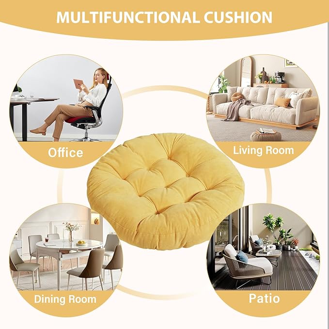 Tiita Floor Pillows Cushions Round Chair Cushion Outdoor Seat Pads for Sitting Meditation Yoga Living Room Sofa Balcony 22x22 Inch, Yellow