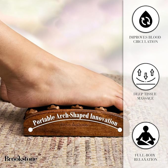 Brookstone Foot Roller Massager for Plantar Fasciitis Relief - Wooden Massage Roller for Foot Health - Stimulate Reflexes & Relieve Stress - Ideal Gift for Mom, Dad, Elderly - Bloomnest