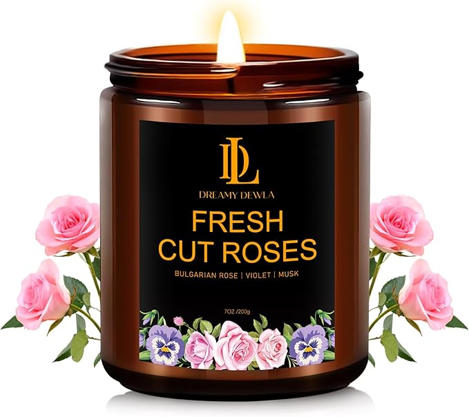 Fresh Cut Roses Candles, Fresh Cut Roses Scented Candle, Mother's Day Candle Gifts for Women, Soy Candles for Home Scented, 7oz 50 Hours Burn, Home Décor - Bloomnest