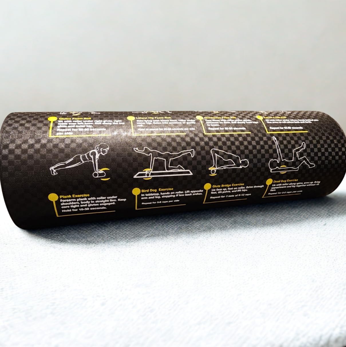 Fitness Foam Roller with Printed Exercises - 17''x 6'' Lightweight EPE/PE Exercise Roller Foam - Includes 12 Guided Stability, Mobility & Recovery Moves - Dual Color Instructional Design