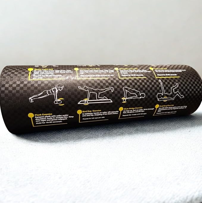Fitness Foam Roller with Printed Exercises - 17''x 6'' Lightweight EPE/PE Exercise Roller Foam - Includes 12 Guided Stability, Mobility & Recovery Moves - Dual Color Instructional Design - Bloomnest