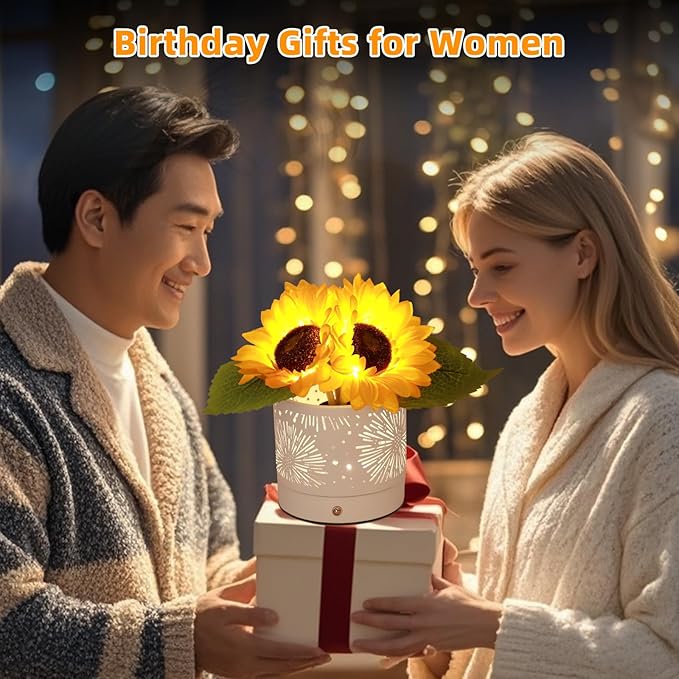 Birthday Gifts for Women,Sunflower Flower Touch Lamp,Rechargeable Cordless Lamp 3-Colour Dimming Night Light for Festival,Restaurant,Bedroom,Office Home Decor Gifts for Women Mom - Bloomnest