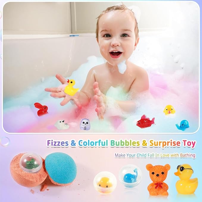 Bath Bombs for Kids with Surprise Inside, 24 Pack Kid Bath Bombs Gift Set, Christmas Gifts for Kids Stocking Stuffers, Kid Bubble Bath Fizzy for Girls Boys with Bath Toys Inside - Bloomnest