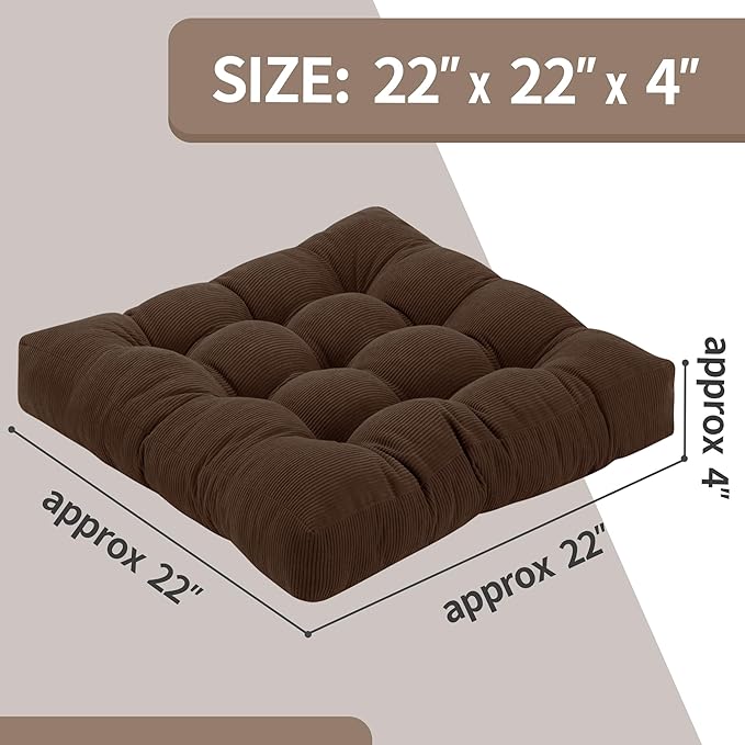 Floor Cushions for Adults Floor Pillows for Sitting Large Square Tufted Meditation Pillows Memory Foam 2 Pcs, 22" x 22", Dark Brown - Bloomnest