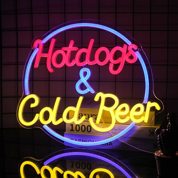 Hot Dogs and Cold Beer Neon Sign for Wall Decor Dimmable Bar Neon Light Sign Colorful LED Neon Signs Beer Neon Light Wall Art LED Sign for Bar Restaurant Shop Food Court Party Decor - Bloomnest
