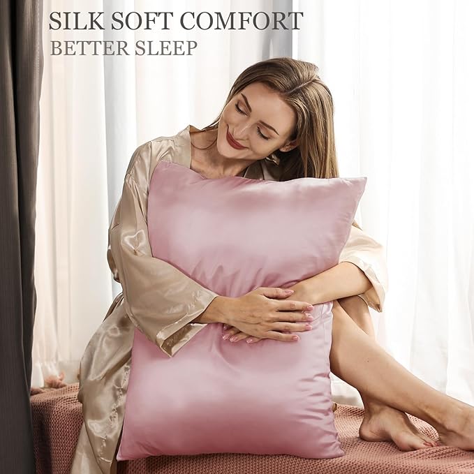Adubor 100% Silk Pillowcase - Mulberry Silk Pillow Cases, 23 Momme 6A Grade Fibers, Silk Pillow Case for Hair and Skin Health, with Hidden Zipper (King 20''×36'', Medium Pink, 1PC) - Bloomnest