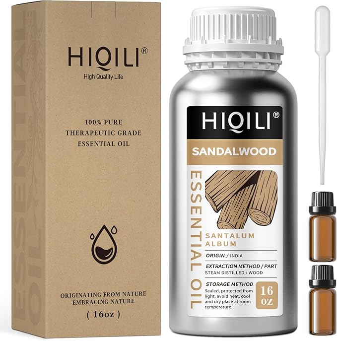 HIQILI Sandalwood Essential Oils, Long-Lasting Scent for Perfume, Diffuser, Soap Making & Candle- 16 Fl Oz - Bloomnest
