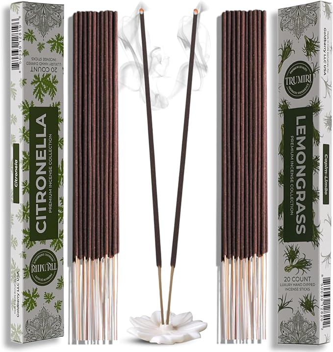 Trumiri Incense Sticks - Combo Pack of 40 Insence-Sticks - 20 Citronella + 20 Lemongrass - Insenses - Insents - Incents - Inscense - Incence - Incienso - All Natural Incense Sticks TRUMIRI