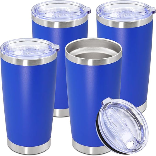 20oz Tumbler Stainless Steel Tumbler Cup with Lid Vacuum Insulated Double Wall Travel Mug, Durable Powder Coated Travel Coffee Tumbler Mug for Hot & Cold Drinks, Dark Blue,4 Pack