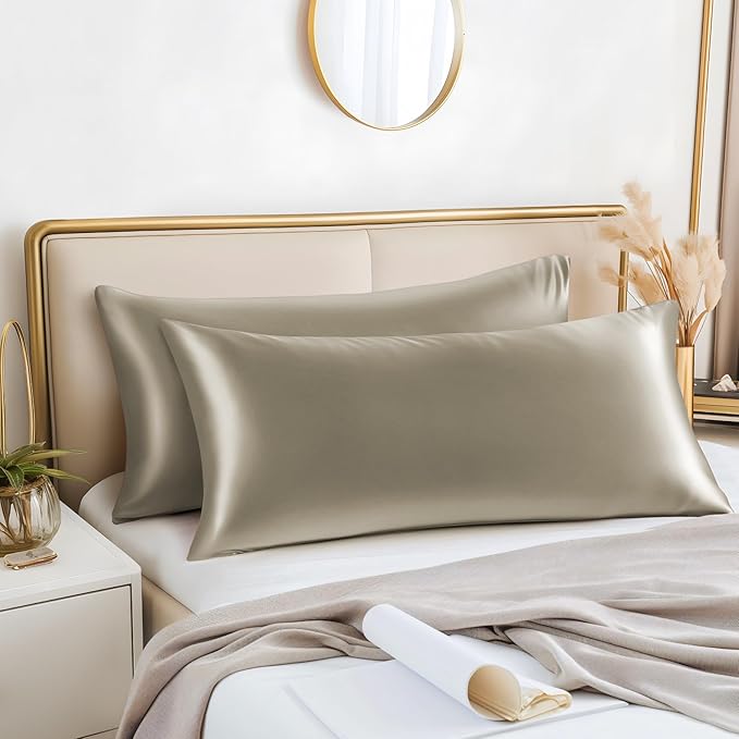 BEDELITE Satin Body Pillow Cover 2 Pack, Super Soft and Cooling Body Pillow Pillowcase for Hair and Skin, Breathable Silky Full Long Pillowcase Cover(20"x54", Taupe) - Bloomnest
