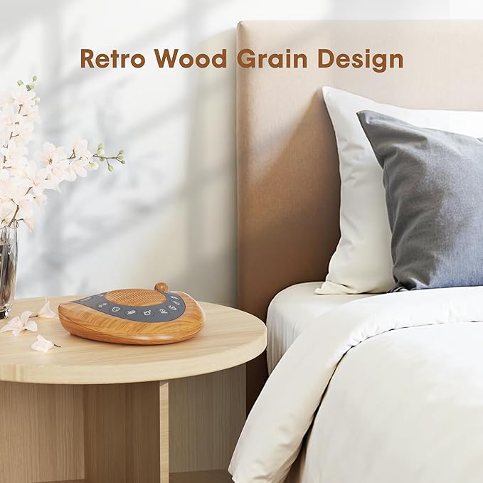 Raynic Noise Machine, Battery Powered Sound Machine, Portable Sleep Machine with 36 Natural Soothing Sounds, Timer, USB Port, Headphone Jack for Baby, Kids, Adults, Travel, Office (Yellow Wood Grain) - Bloomnest