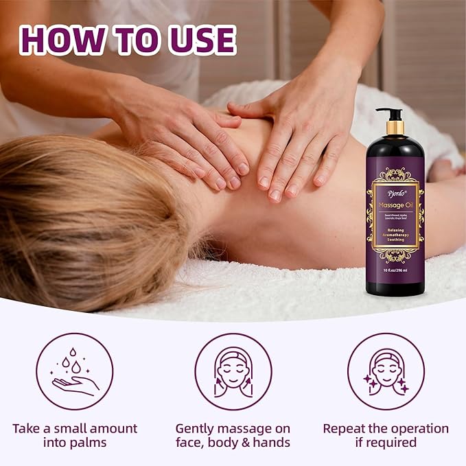 Aromatherapy Lavender Massage Oil, 10 fl oz Relaxing Massage Oil for Massage Therapy with Grape Seed, Sweet Almond & Jojoba, Spa Quality Oils for Soothing, Calming - Bloomnest
