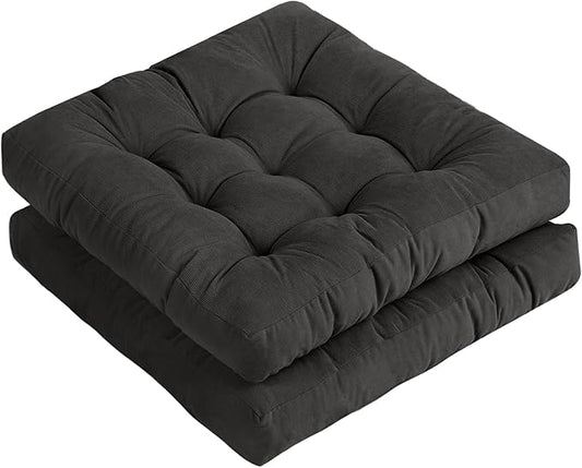 Tiita Square Floor Pillow, Thicken Tufted Seat Cushion, Floor Cushion for Yoga Meditation Living Room Balcony Office Outdoor, Set of 2, 22x22 Inch, Black