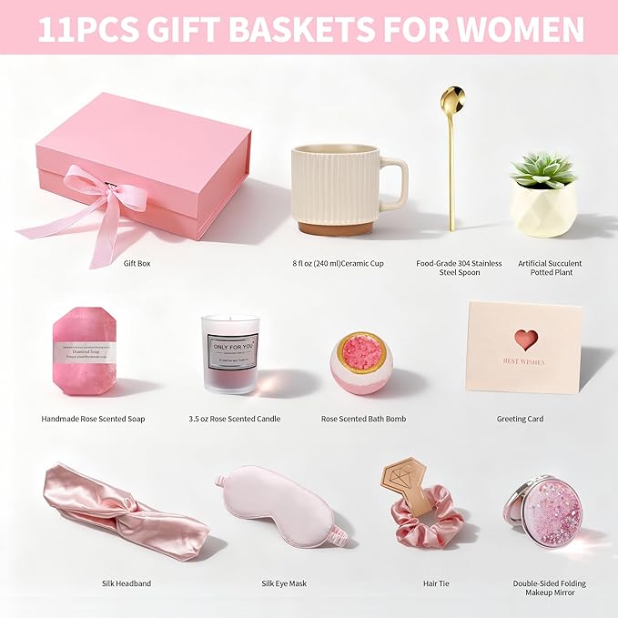 Self Care Gift Basket for Women, Birthday Gifts for Women Mom Wife Friend Her, Relaxing Spa Basket Care Package for Get Well Soon, Thinking of You, Valentines Day - Bloomnest