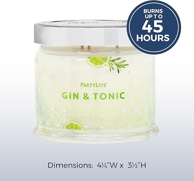 PartyLite 3-Wick Jar Candle, Highly Fragranced Clean Burning Glass Candle, 25-45 Hours Burn Time (Gin & Tonic) - Bloomnest