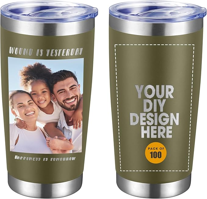 Personalized Custom Tumbler Print in USA 100 Pcs 20oz Stainless Steel Coffee Cup with Lid & Straw Double Wall Insulated Tumbler with Colorful Text Logo Photo - Bloomnest